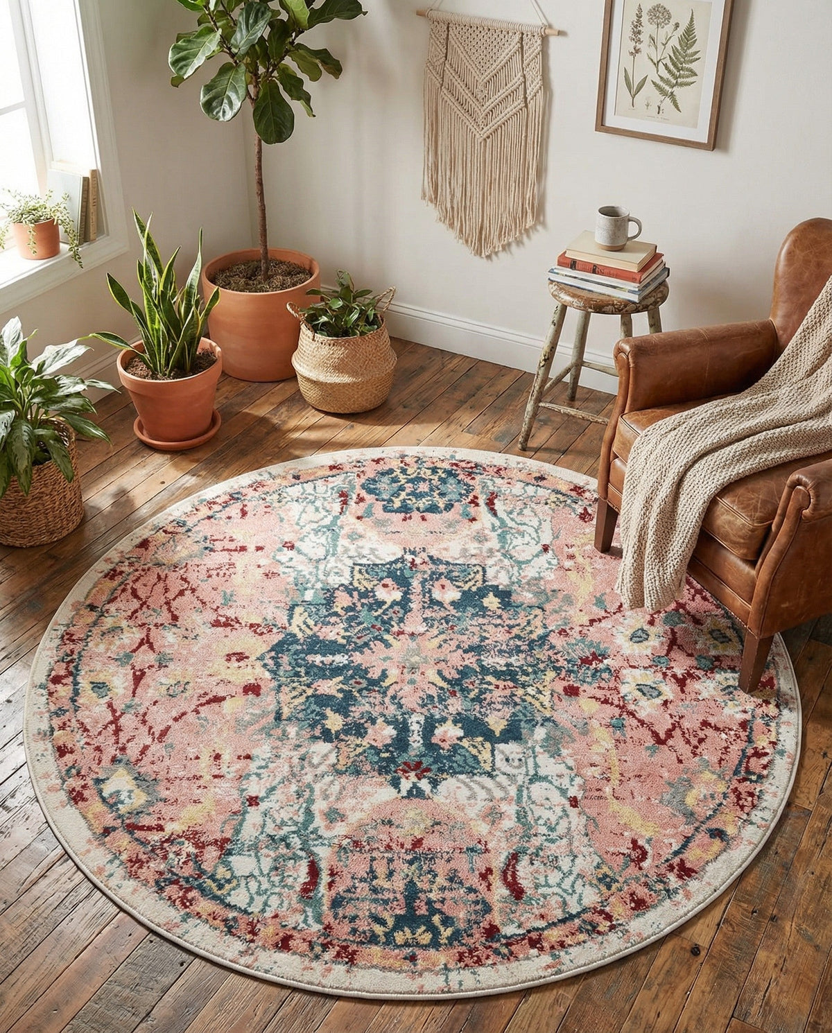 Savannah Elegance Collection Area Rug -  Azalea Round Pink  lifestyle 128