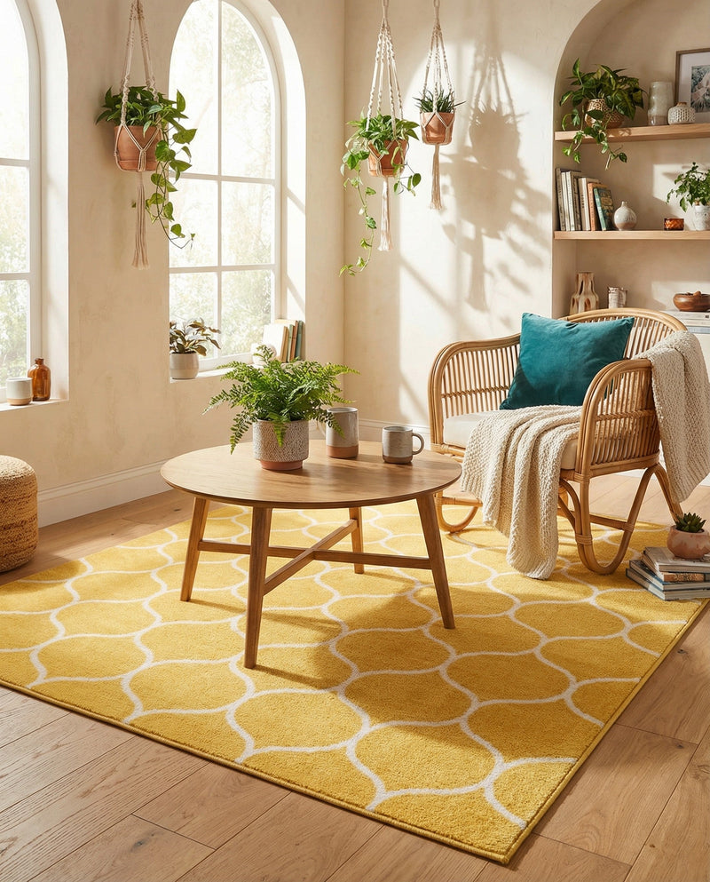 Trellis Mosaic Collection Area Rug -  Pergolatown (Yellow) Square Yellow  lifestyle 58