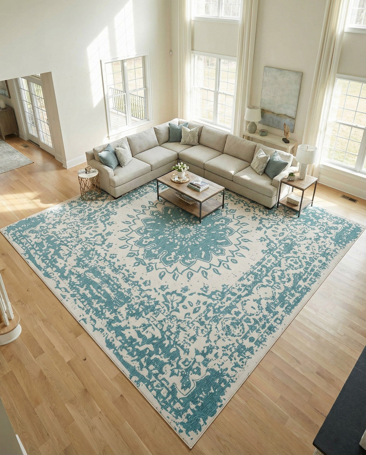 Patio Heritage Collection Area Rug -  Lafayette (Aqua) Square Aqua  lifestyle 80