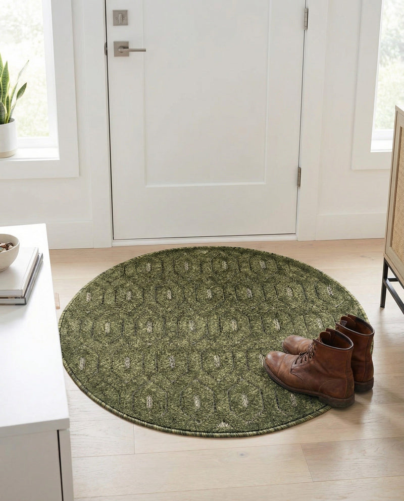 Garden Lattice Charm Collection Area Rug - Arbor (Green) Round Green  lifestyle 25