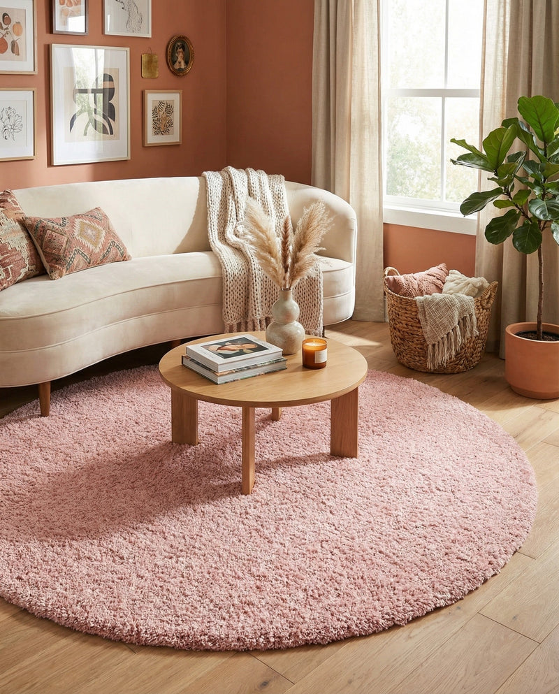 Alpine Plush Collection Area Rug -  Cortina (Dusty Rose) Round Dusty Rose  lifestyle 54