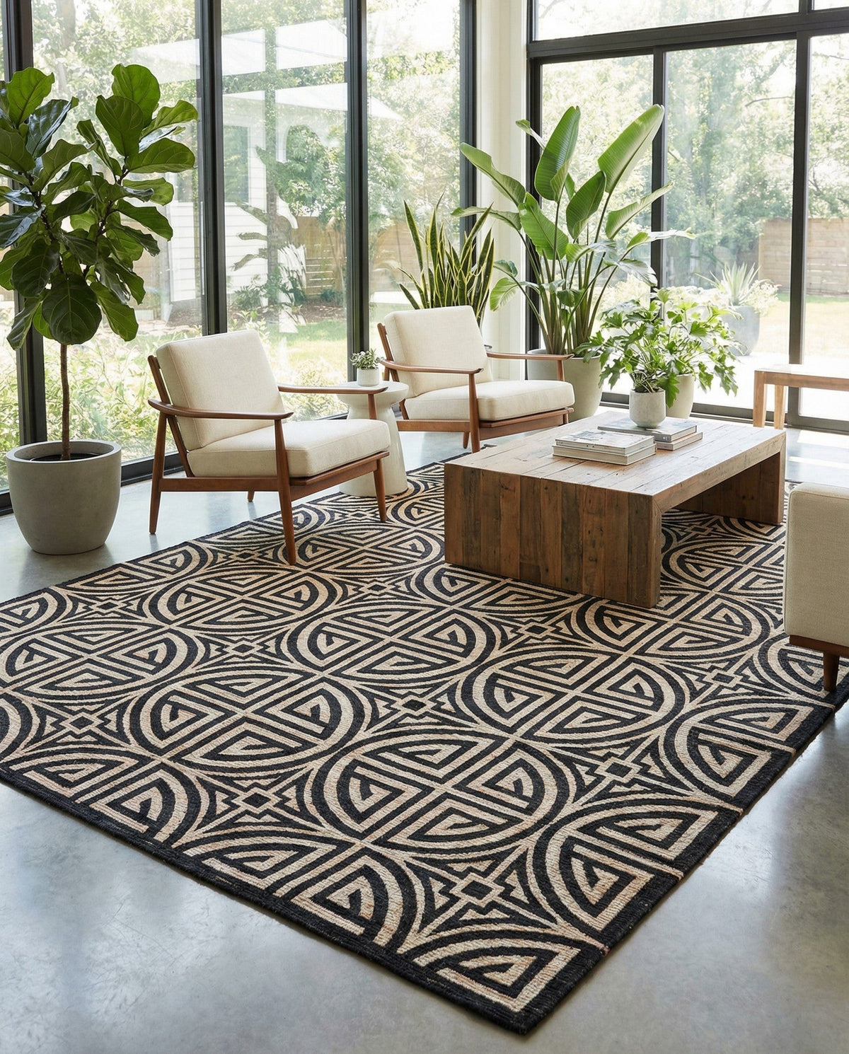 Savannah Threads Collection Area Rug -  Thar Rectangle Black and Ivory  lifestyle 45