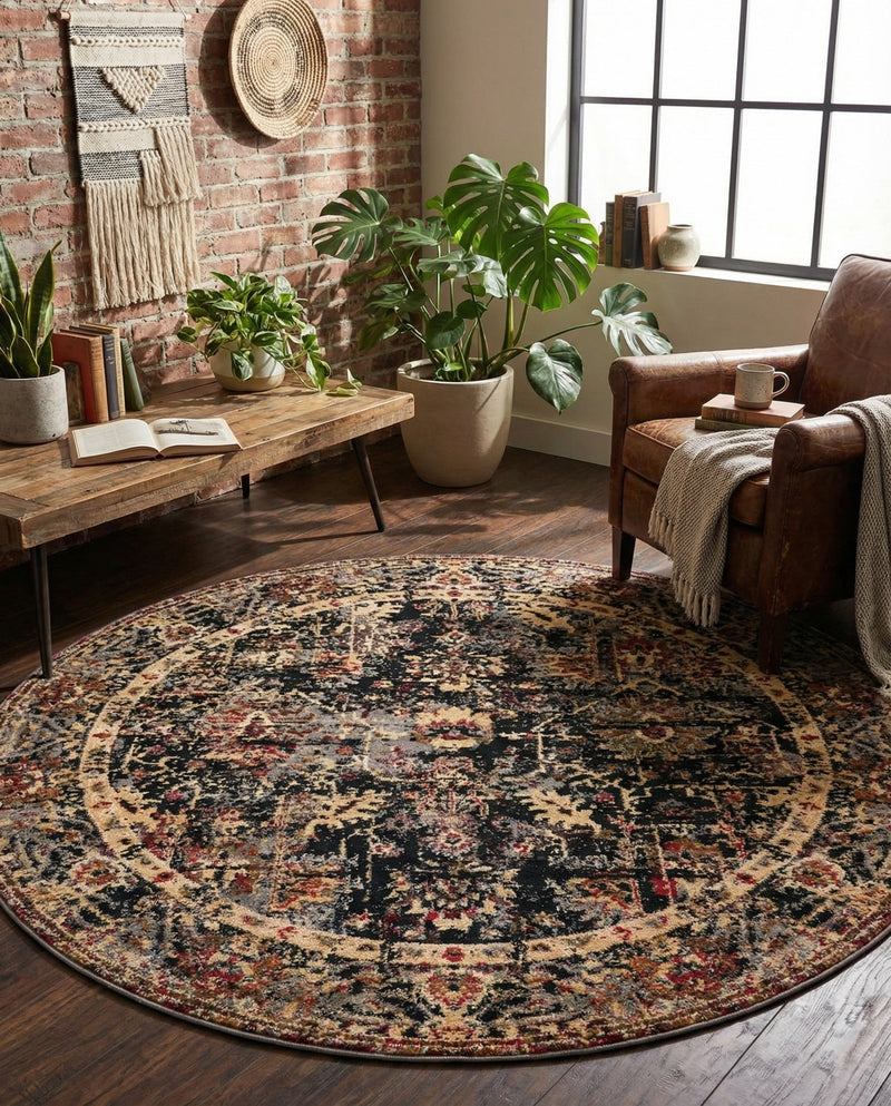 Neptune Elegance Collection Area Rug -  Galatea (Black) Round Black  lifestyle 64