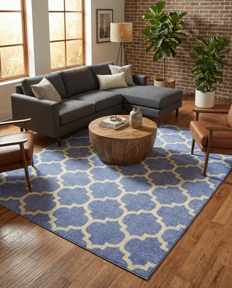 Lattice Gardens Collection Area Rug -  Bloomfield (Light Blue) Rectangle Light Blue  lifestyle 16