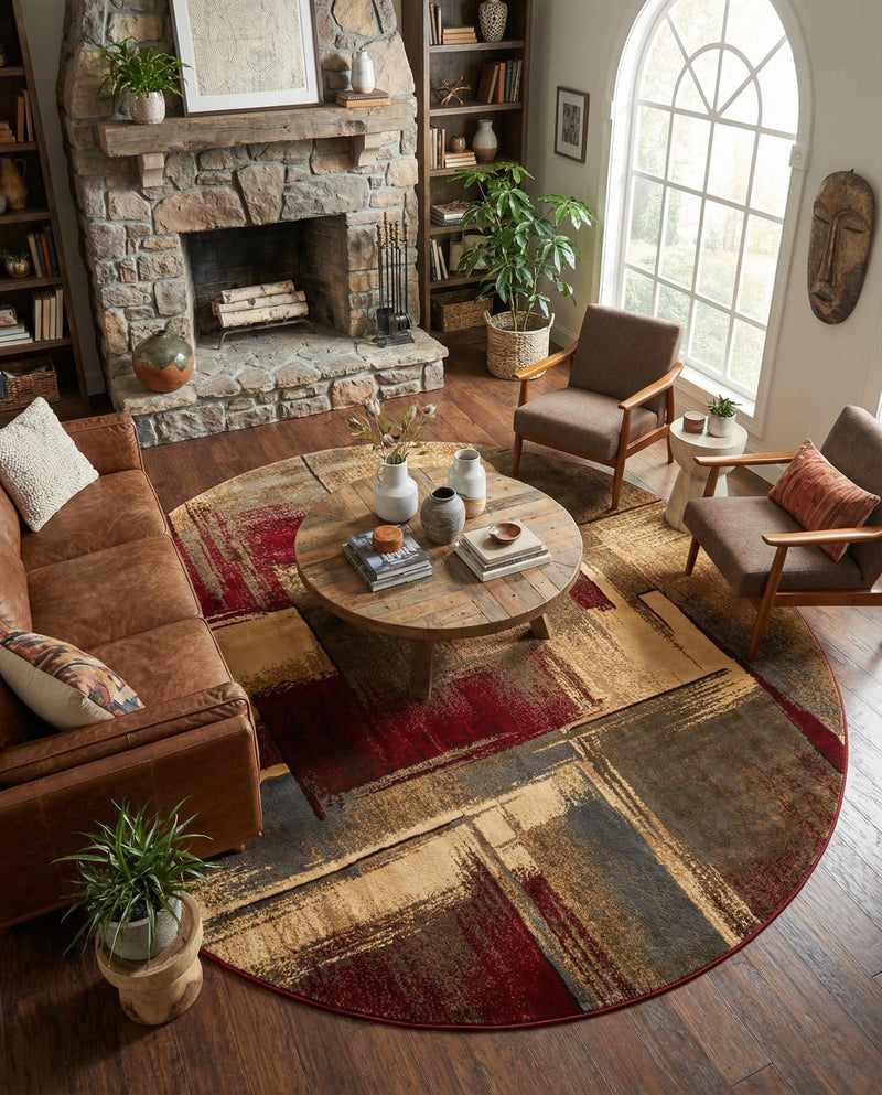 Bistro Lounge Collection Area Rug -  Doppio Round Multi  lifestyle 36
