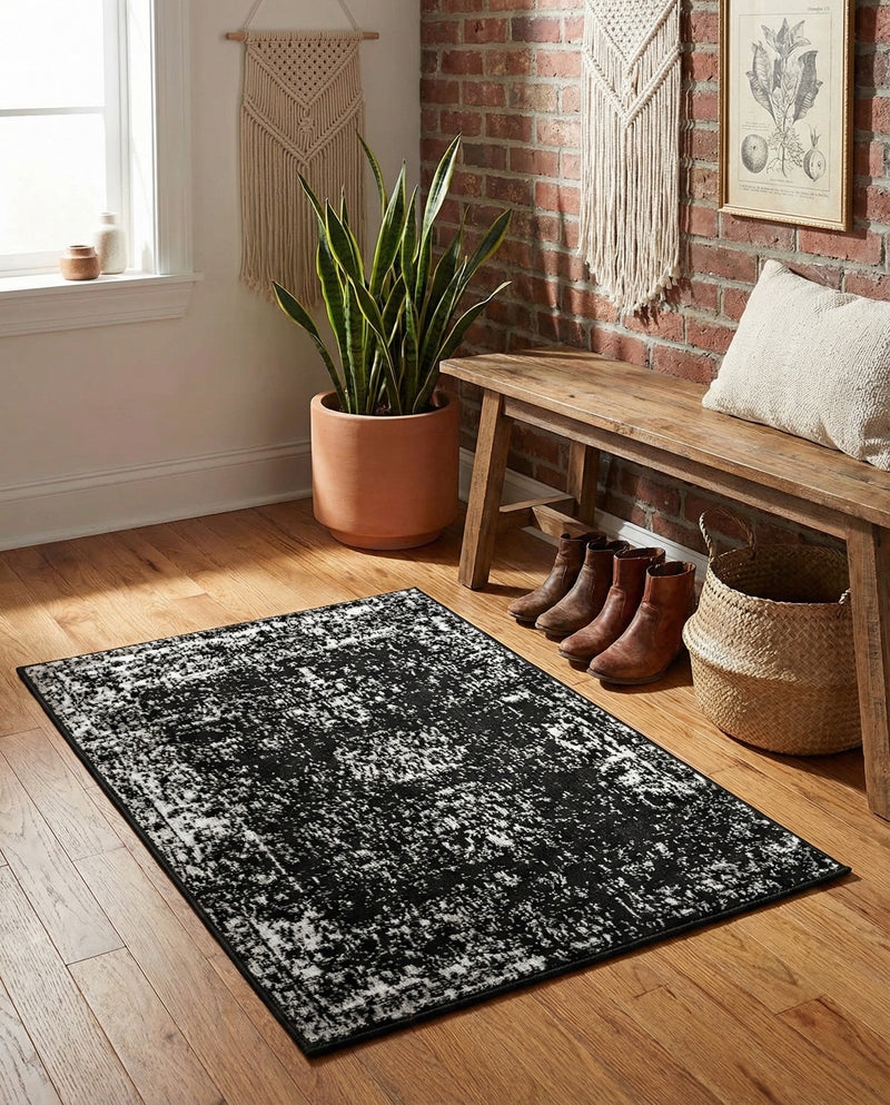 Riviera Elegance Collection Area Rug - Antibes (Black) Rectangle Black  lifestyle 19