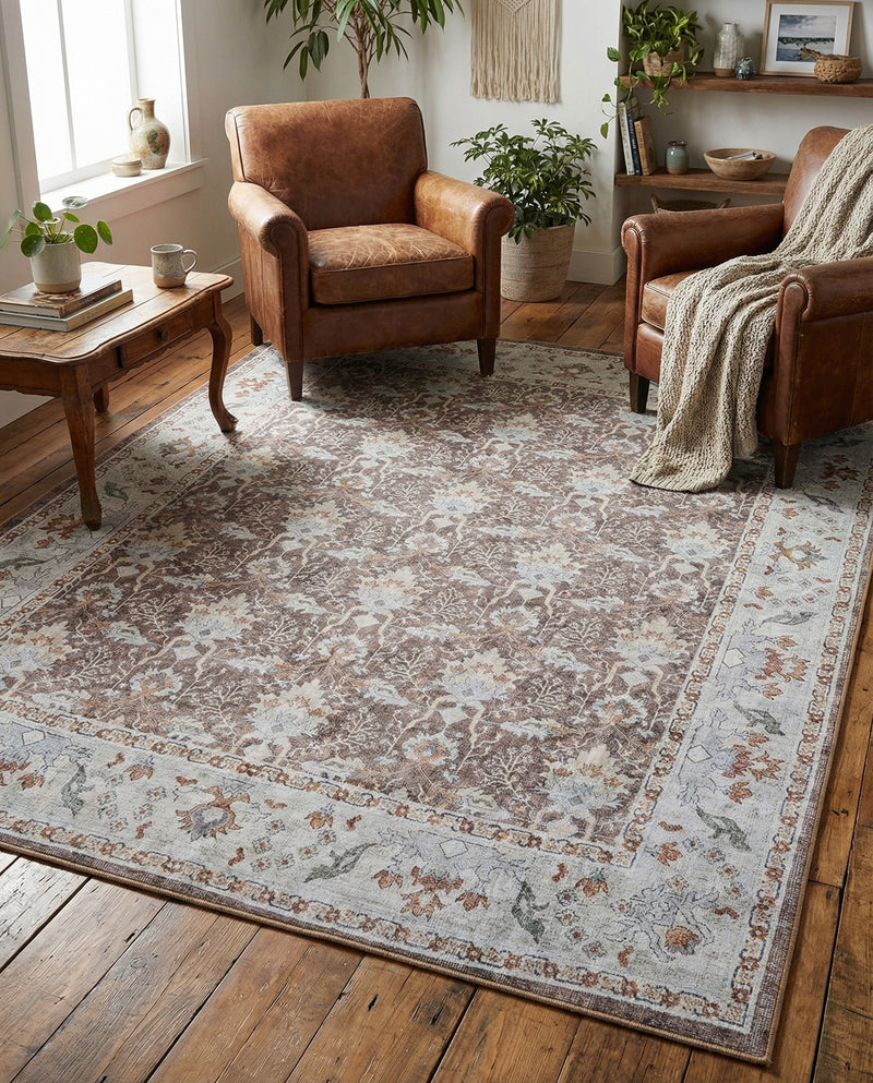 Heritage Elegance Collection Area Rug -  Forbidden Rectangle Almond Brown  lifestyle 13