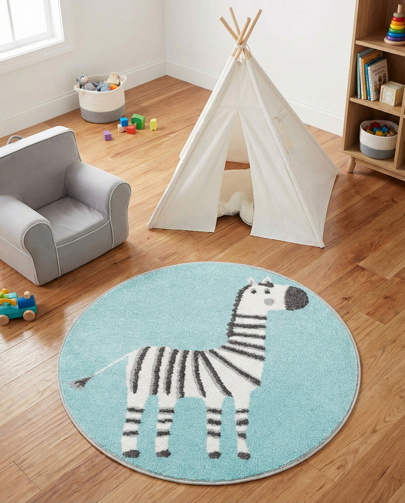 Wonder Tykes Collection Area Rug -  Vibrant Round Teal  lifestyle 31