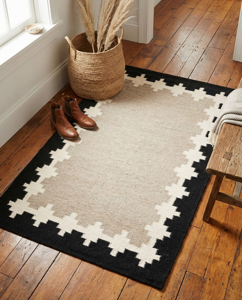 Caspian Wool Collection Area Rug - Baku Rectangle Gray and Black  lifestyle 18