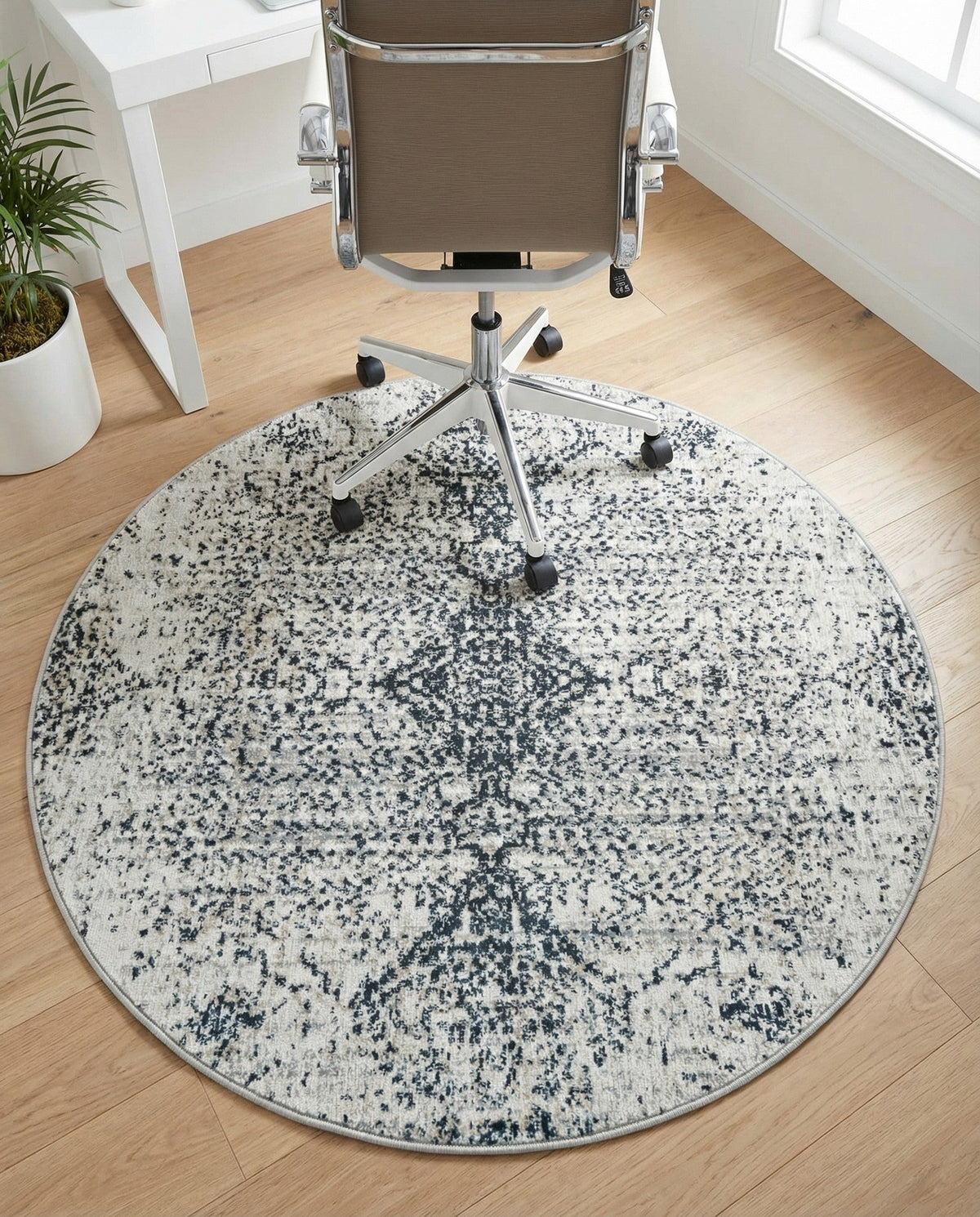 Aegean Elegance Washables Collection Area Rug -  Naxos Round Black and White  lifestyle 123