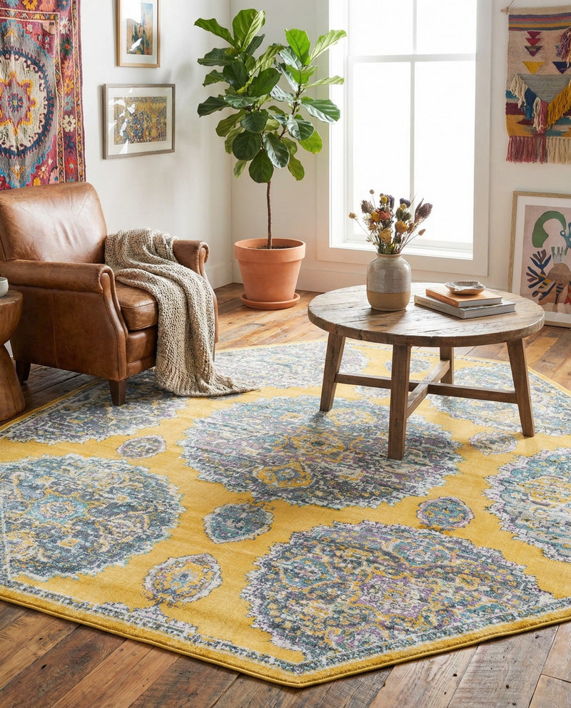 Arcadia Rugs Collection Area Rug -  Atlantis (Yellow) Octagon Yellow  lifestyle 77