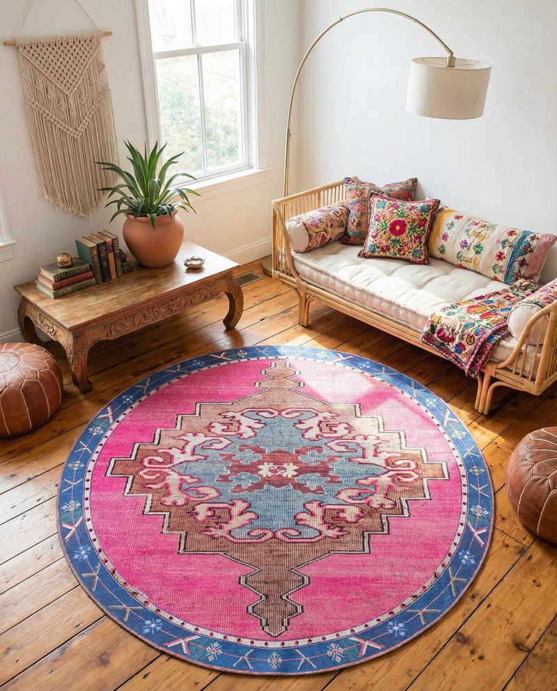 Heritage Elegance Collection Area Rug -  Winterthur (Fuchsia) Round Fuchsia  lifestyle 77