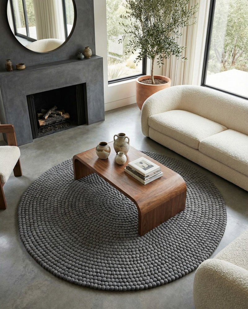Woolen Sphere Collection Area Rug - Orbsburg (Gray) Round Gray  lifestyle 29