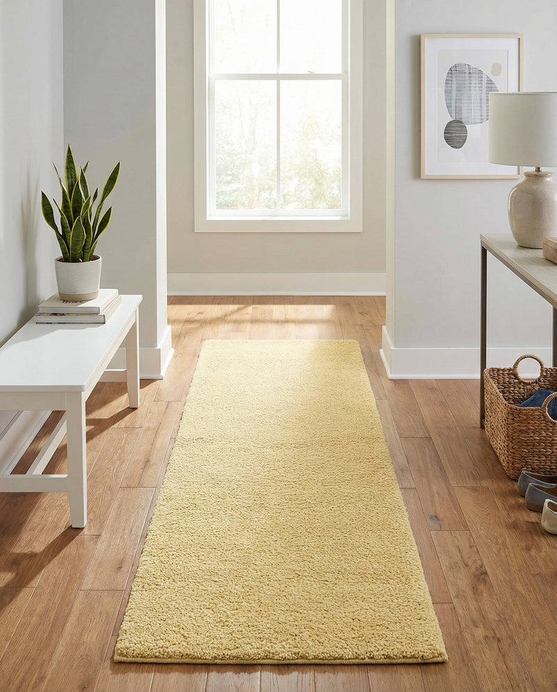 Solid Shag Seaside Collection Area Rug - Azure Cove (Yellow) Runner Yellow  lifestyle 43