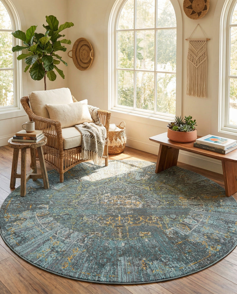 Caribbean Breeze Collection Area Rug -  Martinique Round Turquoise  lifestyle 63