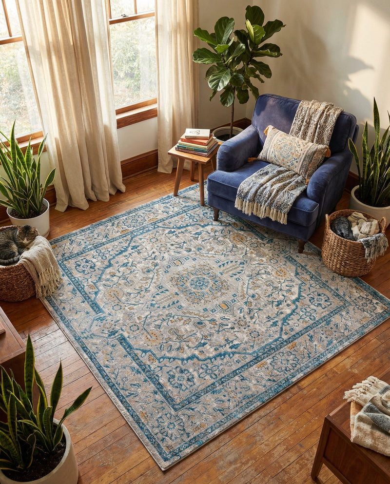 Seville Stripes Collection Area Rug - Cadiz (Light Gray) Square Light Gray  lifestyle 63