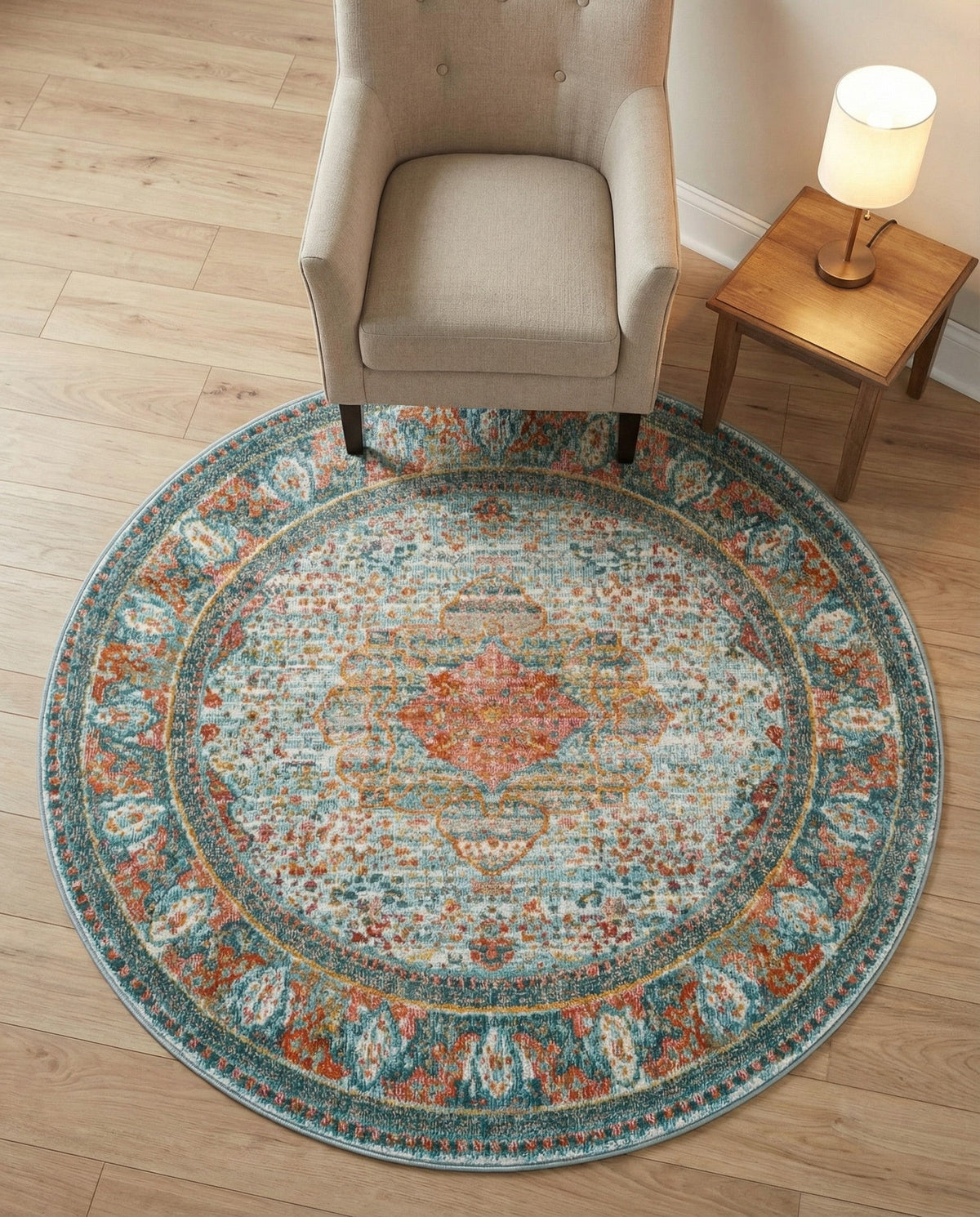 Caribbean Breeze Collection Area Rug -  Floriana Round Light Blue  lifestyle 101