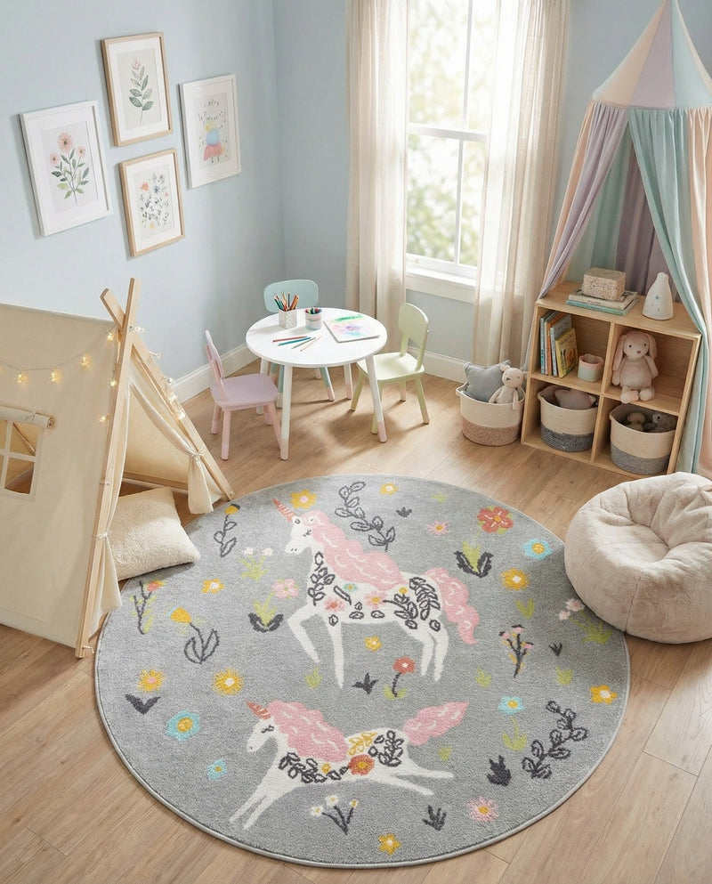 Wonder Tykes Collection Area Rug -  Hued Round Gray  lifestyle 22