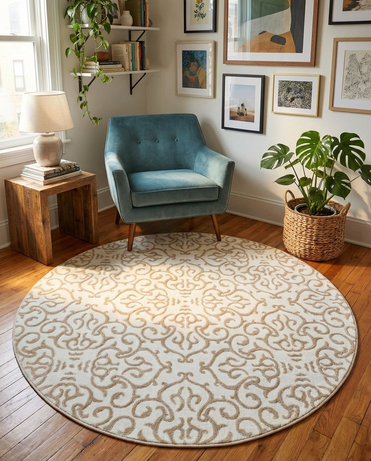 Andes Summit Collection Area Rug -  Pichincha Round Snow White  lifestyle 104