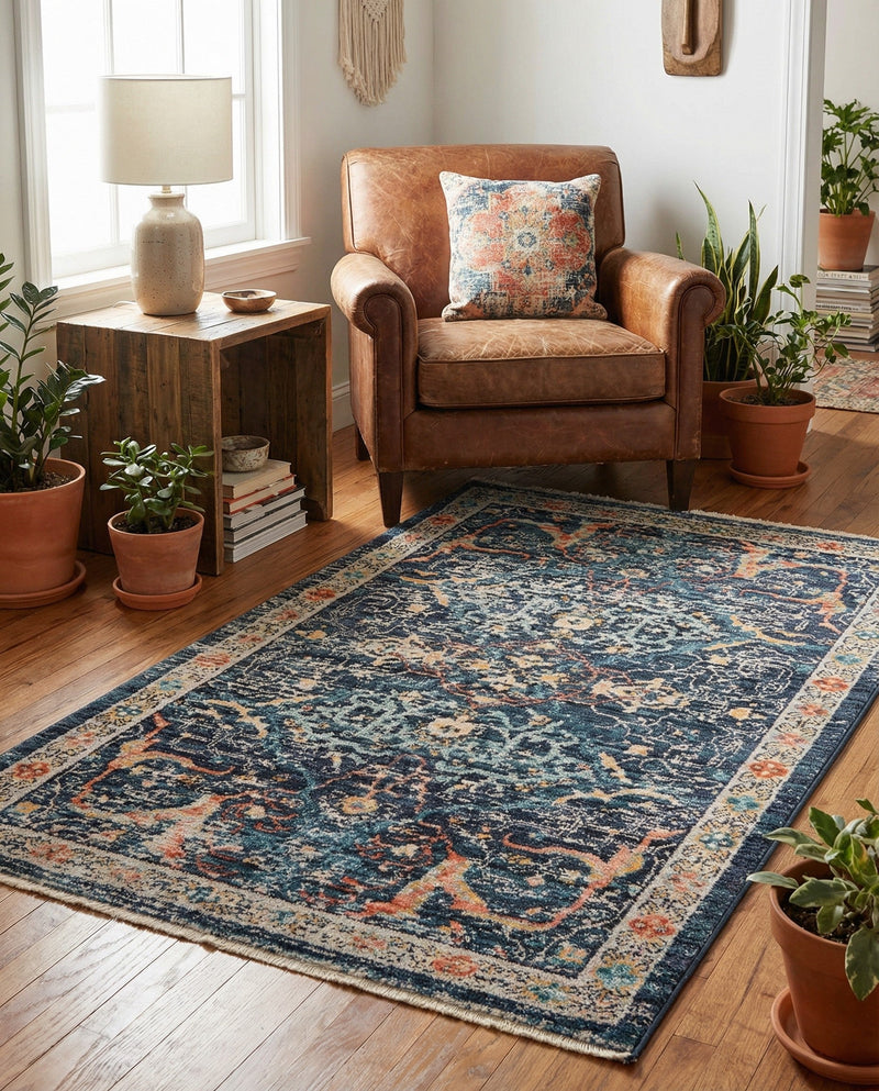 Seville Stripes Collection Area Rug -  Malaga (Navy Blue) Rectangle Navy Blue  lifestyle 24