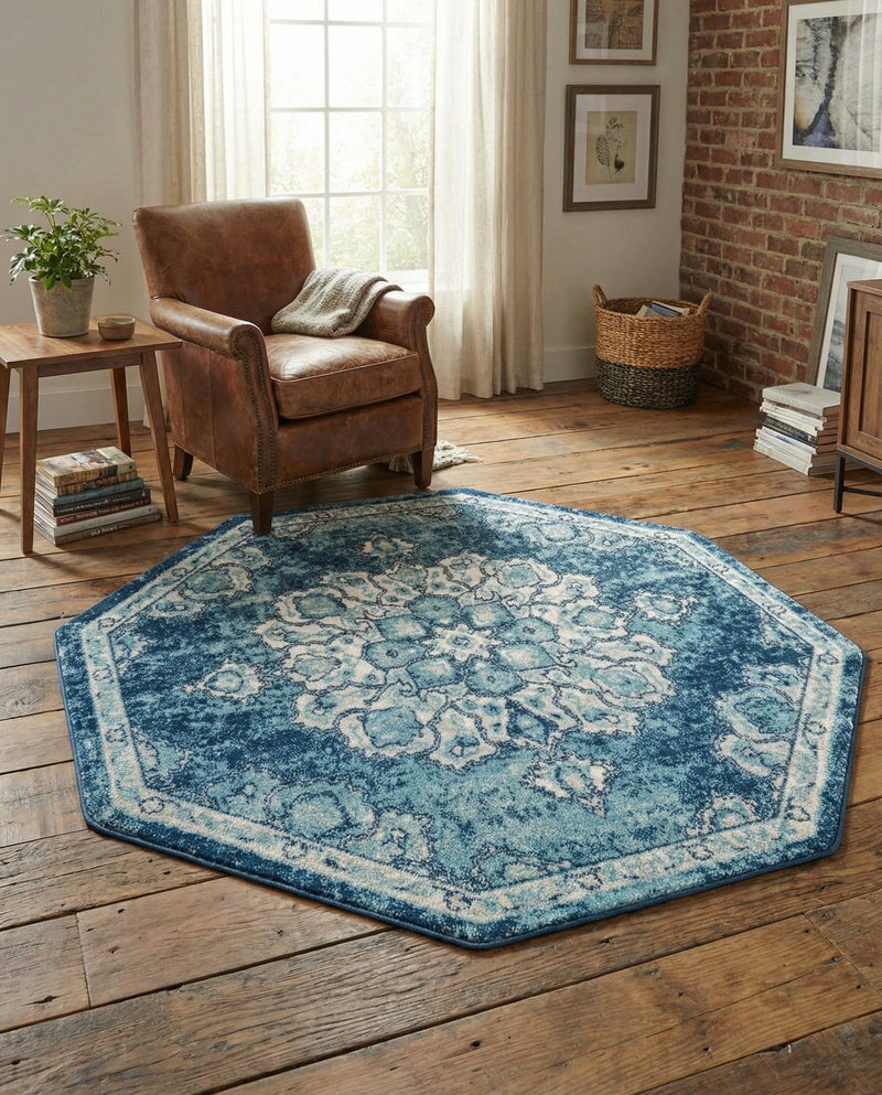 Beverly Grove Collection Area Rug - Melrose (Navy Blue) Octagon Navy Blue  lifestyle 73