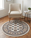 Samarkand Elegance Collection Area Rug -  Margilan (Ivory) Round Ivory  lifestyle 61
