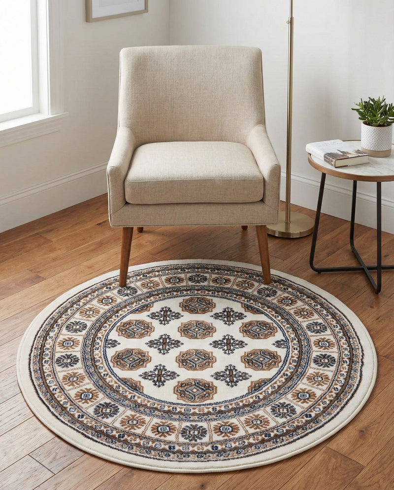 Samarkand Elegance Collection Area Rug -  Margilan (Ivory) Round Ivory  lifestyle 61