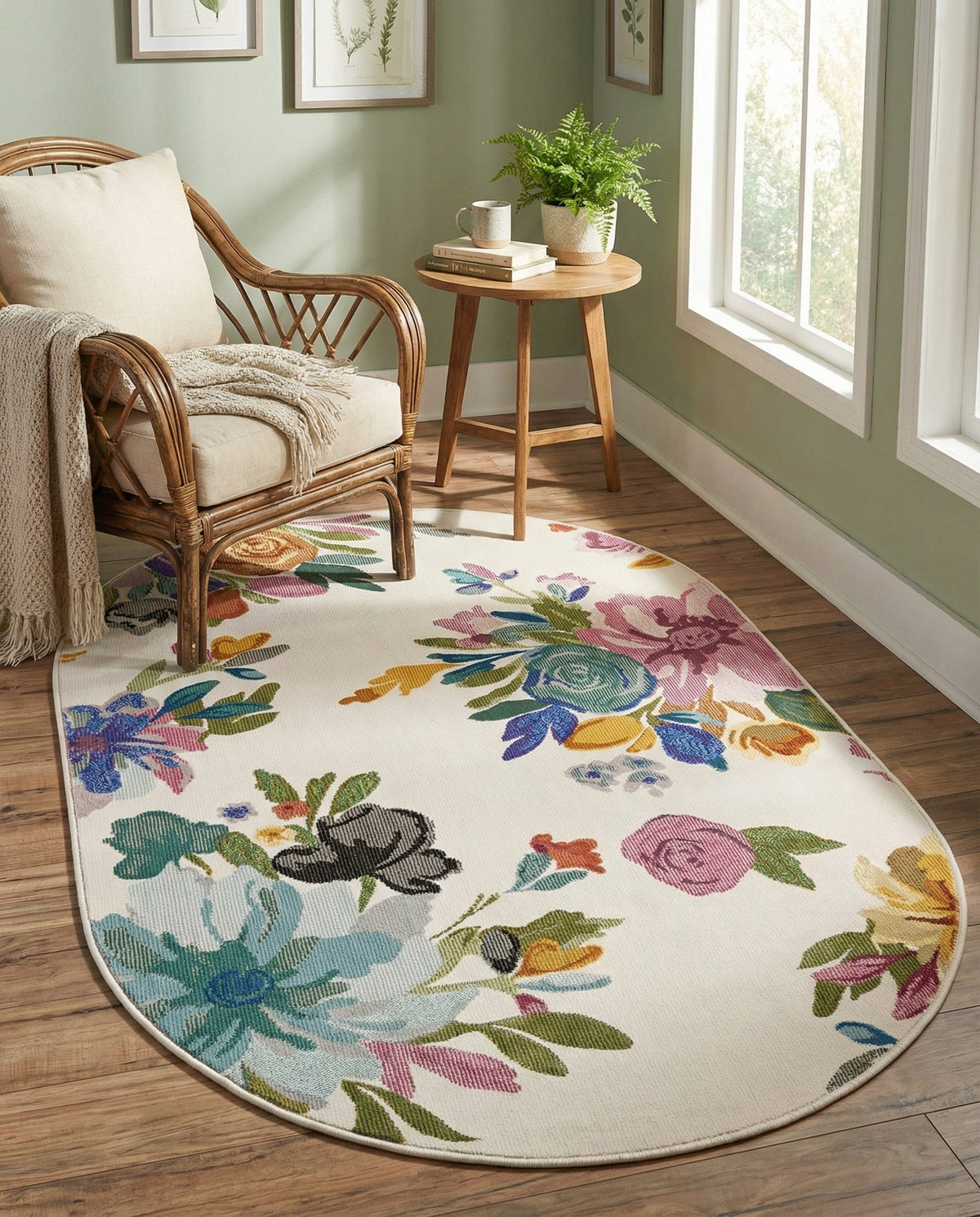 Meadow Breeze Collection Area Rug - Wildflower Oval Ivory  lifestyle 141