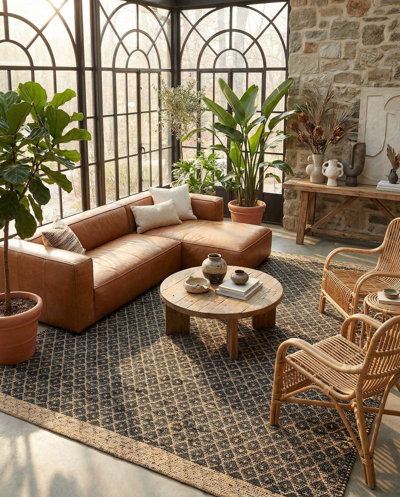 Tulum Trellis Collection Area Rug - Shoreline Rectangle Black  lifestyle 18
