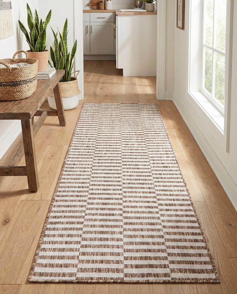 Seaside Stripes Collection Area Rug - Cabana (Taupe) Runner Taupe  lifestyle 29