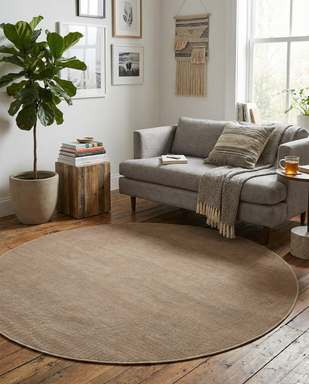 Soho Elegance Collection Area Rug - Chelsea (Light Brown) Round Light Brown  lifestyle 45