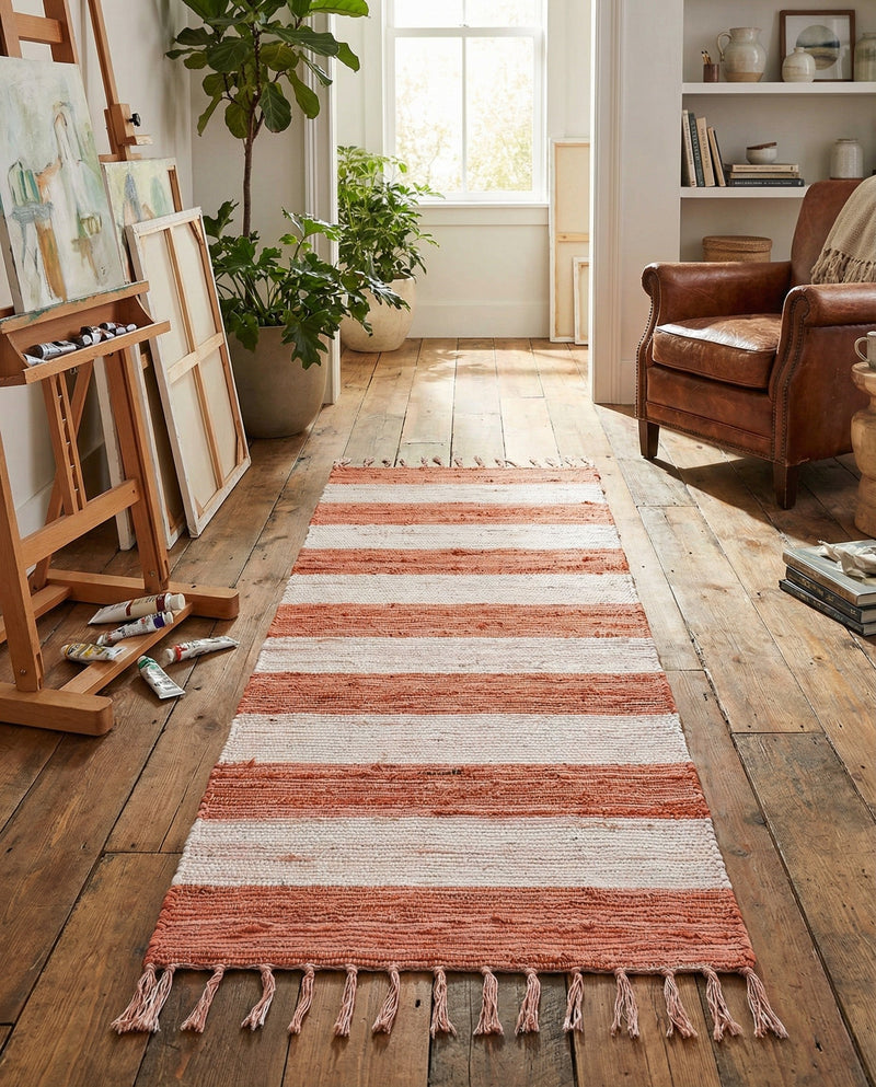 Tassel Trail Collection Area Rug - Pathway (Coral and Ivory) Runner Coral and Ivory  lifestyle 56