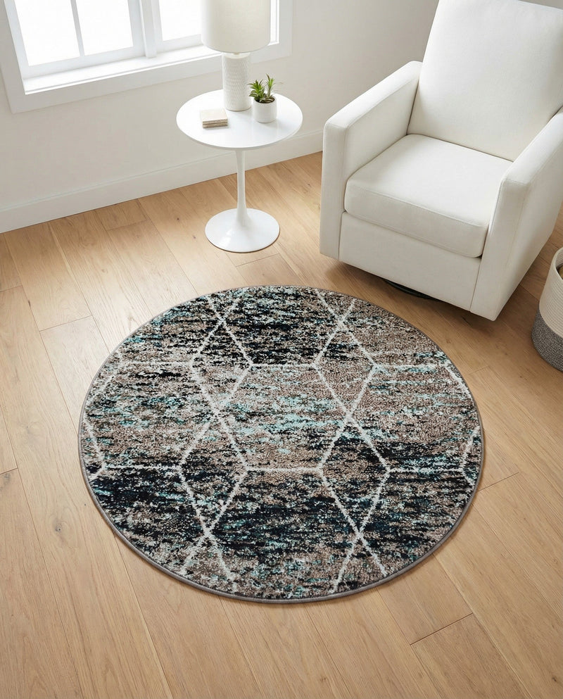 Trellis Mosaic Collection Area Rug - Arborville (Blue Multi) Round Blue Multi  lifestyle 77