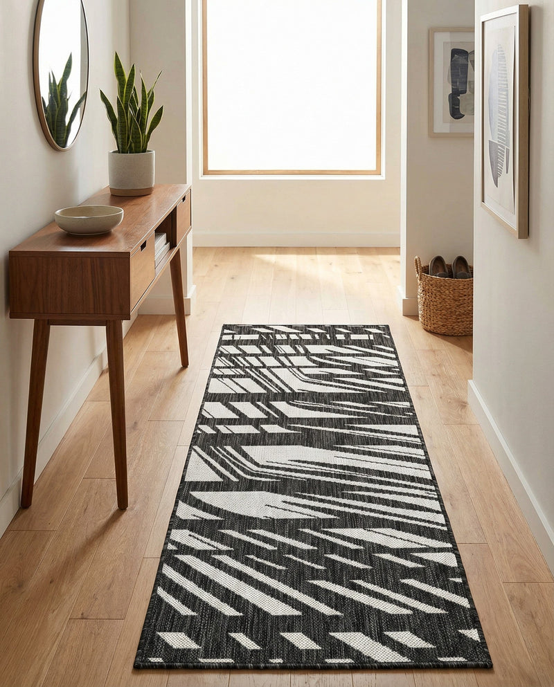 Urban Terrace Collection Area Rug -  Queens Runner Black and White  lifestyle 69