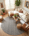 Mediterranean Lattice Collection Area Rug - Santorini (Gray) Round Gray  lifestyle 79