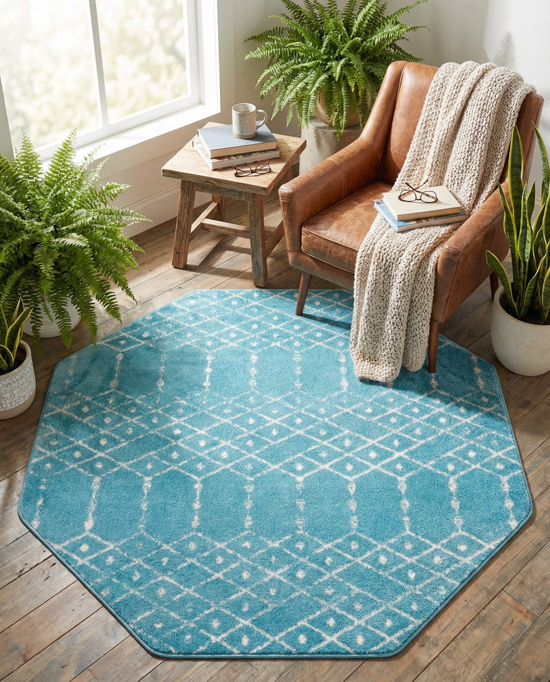 Marrakesh Lattice Collection Area Rug - Casablanca (Teal blue) Octagon Teal blue  lifestyle 80