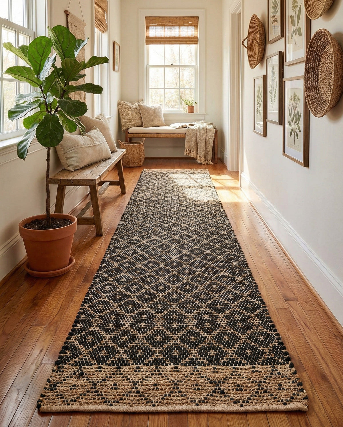 Tulum Trellis Collection Area Rug - Shoreline Runner Black  lifestyle 140