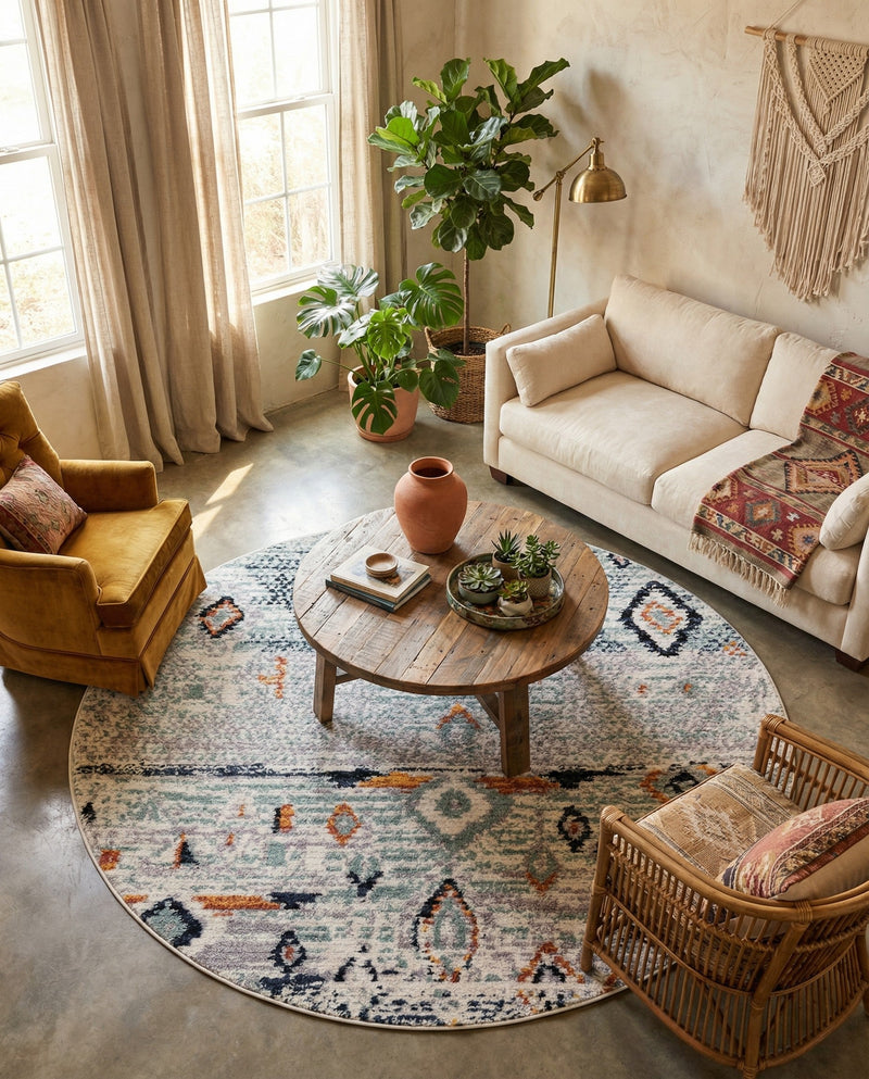 Tangier Treasures Collection Area Rug - Casablanca Round Light Blue  lifestyle 75
