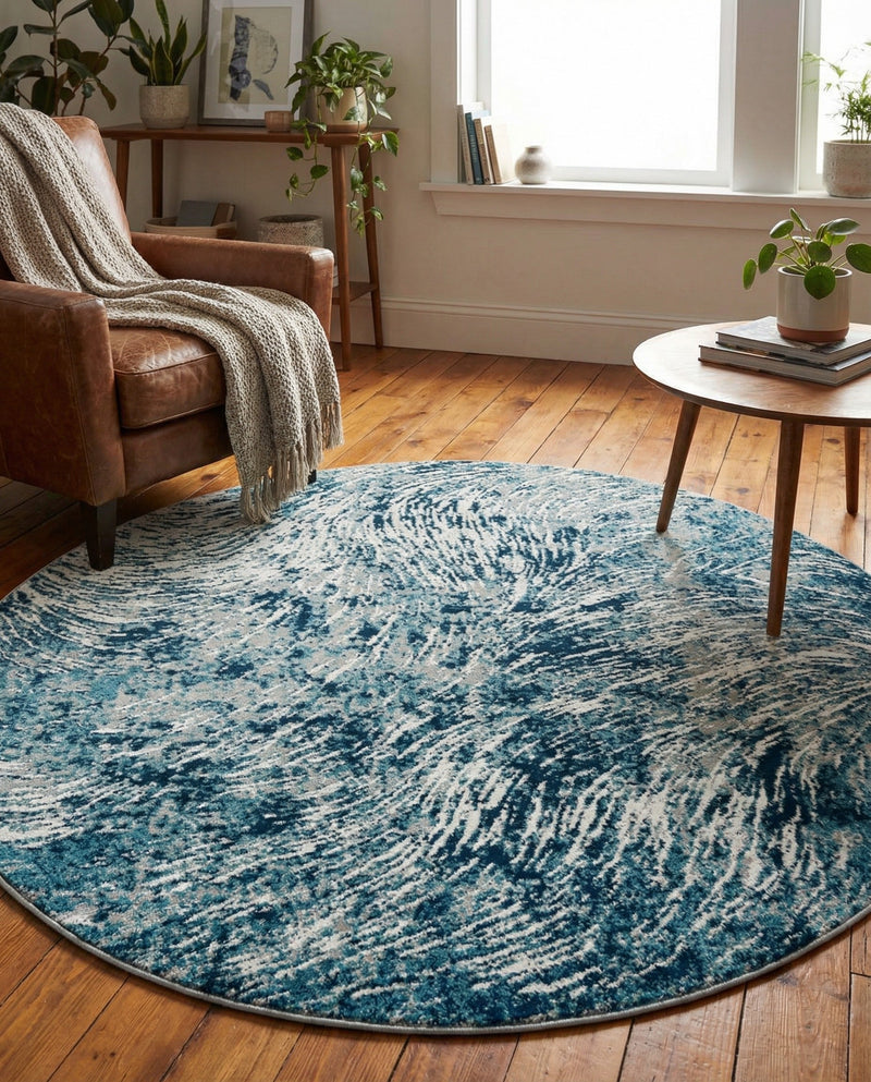 Serenity Sands Collection Area Rug -  Quietshore Round Blue  lifestyle 73