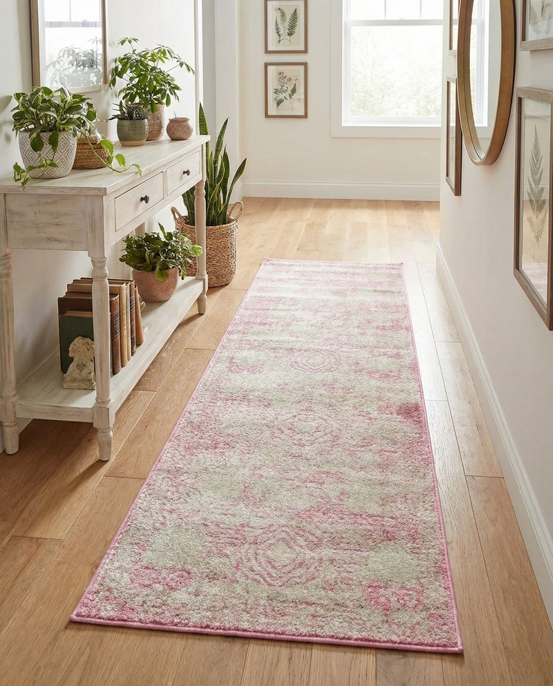 Dover Terrace Collection Area Rug -  Lagoon (Pink) Runner Pink  lifestyle 51