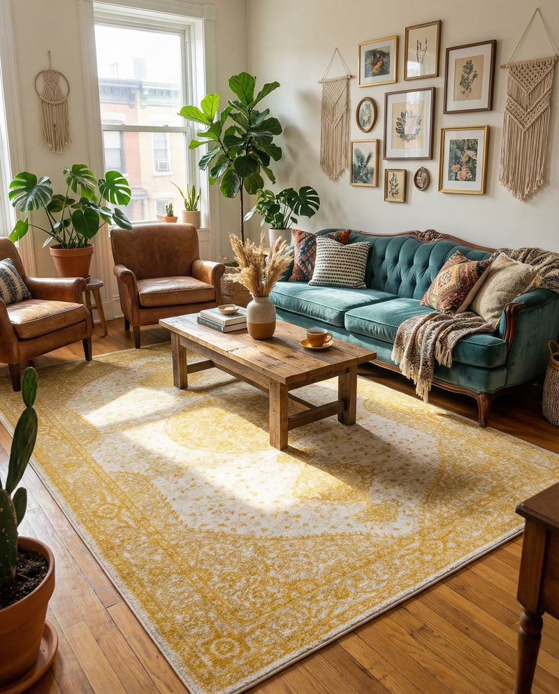 Dover Terrace Collection Area Rug - Marina (Yellow) Rectangle Yellow  lifestyle 17
