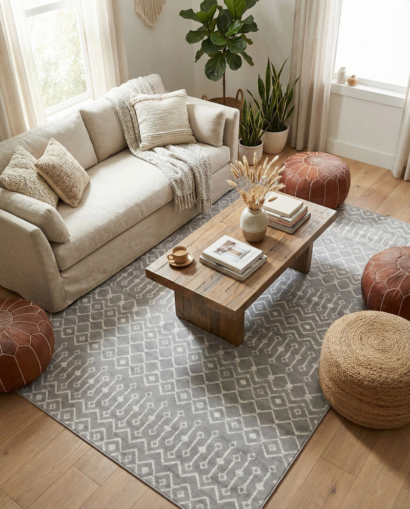 Marrakech Lattice Collection Area Rug - Medina (Light Gray) Rectangle Light Gray  lifestyle 16
