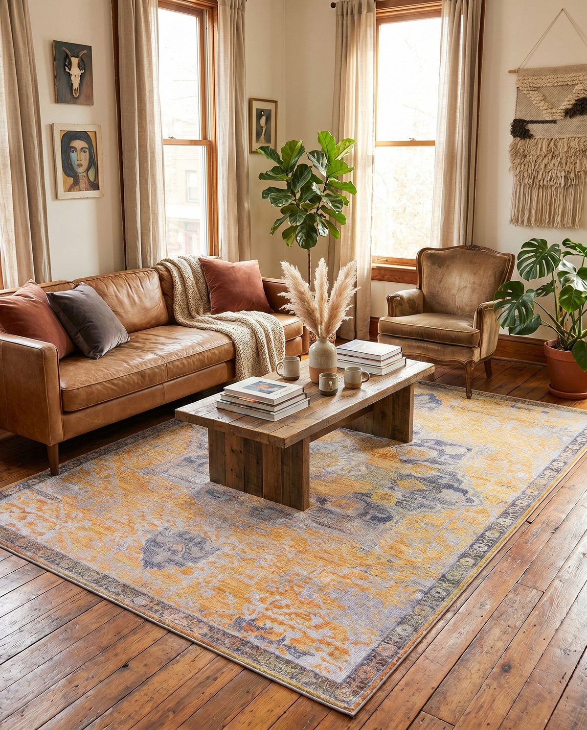 Baroque Era Collection Area Rug - Versailles (Tuscan Yellow) Rectangle Tuscan Yellow  lifestyle 6
