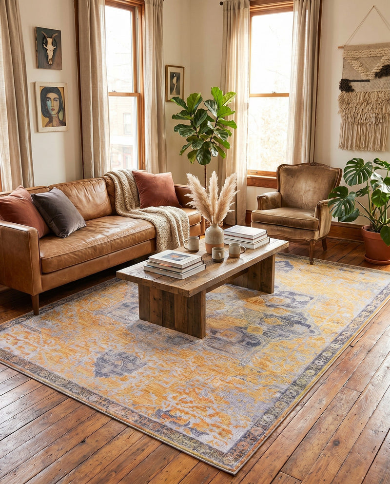 Baroque Era Collection Area Rug - Versailles (Tuscan Yellow) Rectangle Tuscan Yellow  lifestyle 6