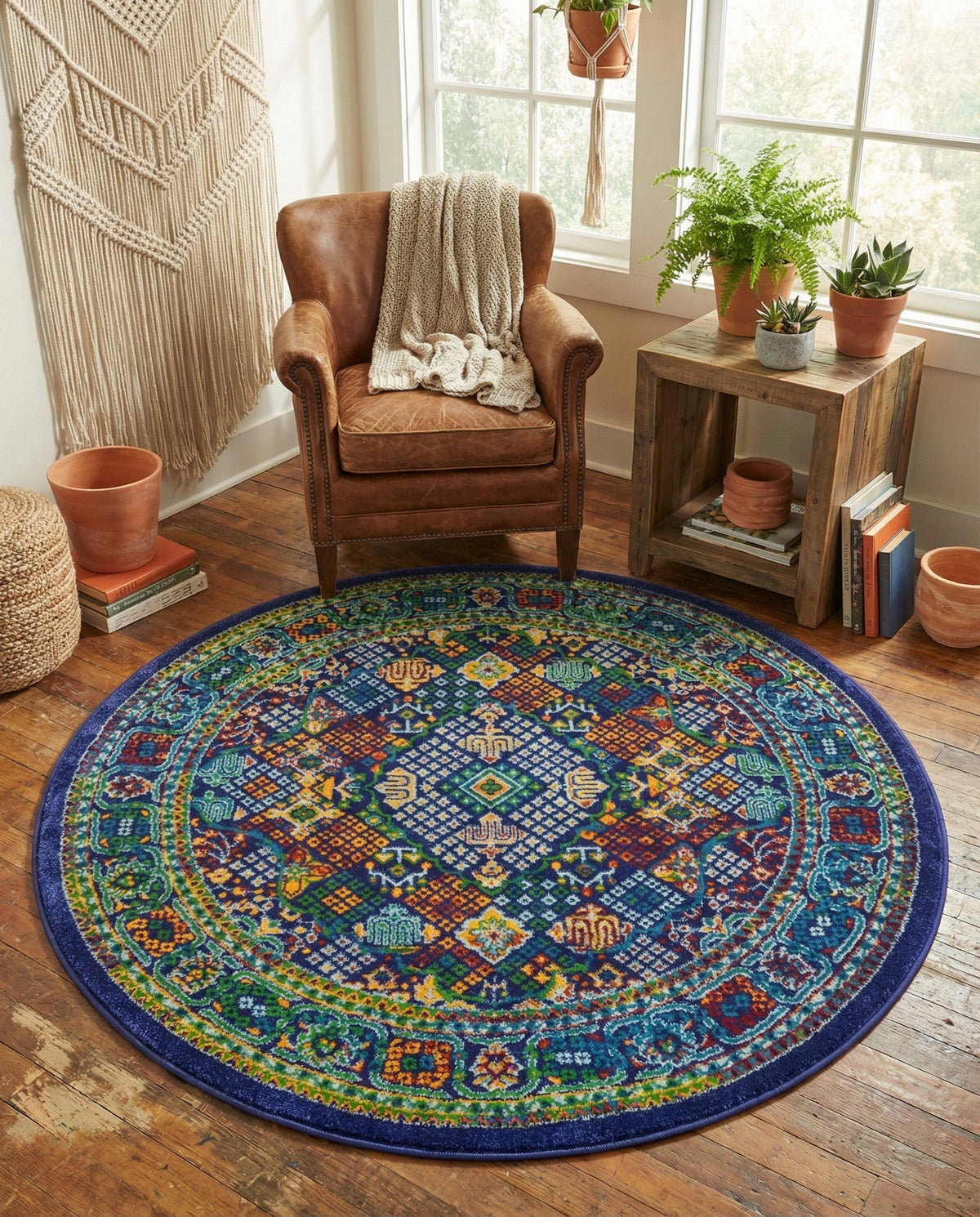 Caribbean Cove Collection Area Rug -  Mustique Round Navy Blue  lifestyle 176