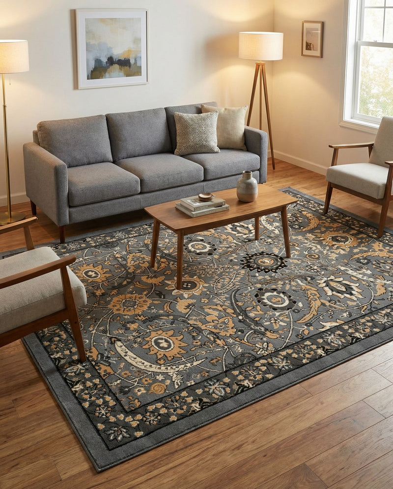 Tabriz Tapestry Collection Area Rug - Sahand (Dark Gray) Rectangle Dark Gray  lifestyle 5