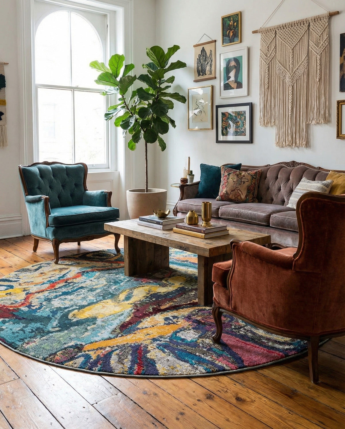 Autumnal Tapestry Collection Area Rug - Harvestville Round Multi  lifestyle 59