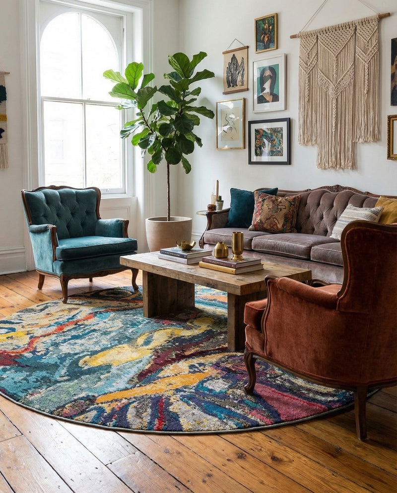Autumnal Tapestry Collection Area Rug - Harvestville Round Multi  lifestyle 59
