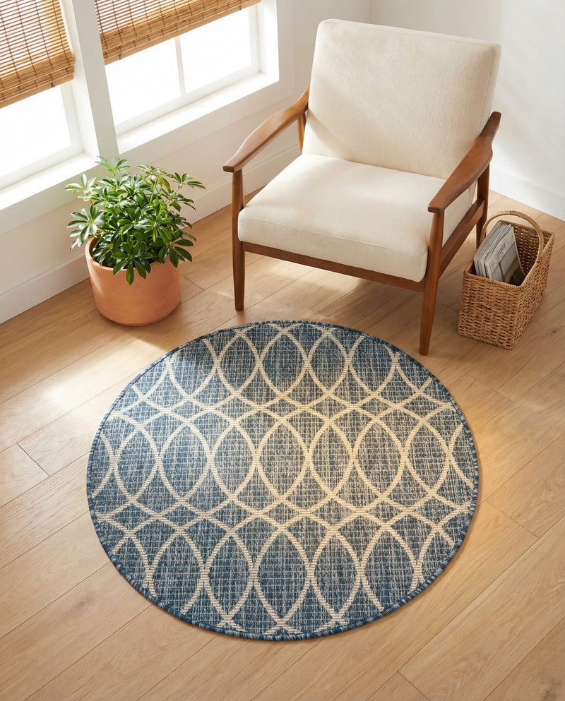 Savannah Pergola Collection Area Rug -  Pavilion (Blue) Round Blue  lifestyle 57