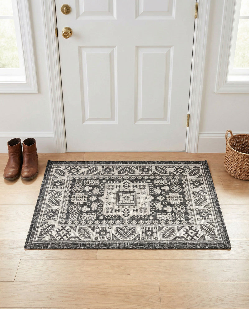 Tribal Terrace Treasures Collection Area Rug -  Incan Isle (Charcoal Gray) Rectangle Charcoal Gray  lifestyle 18
